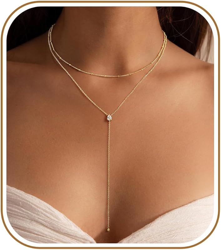Ursteel Dainty Lariat Necklace Women 14K Gold Plated Y-Shaped
