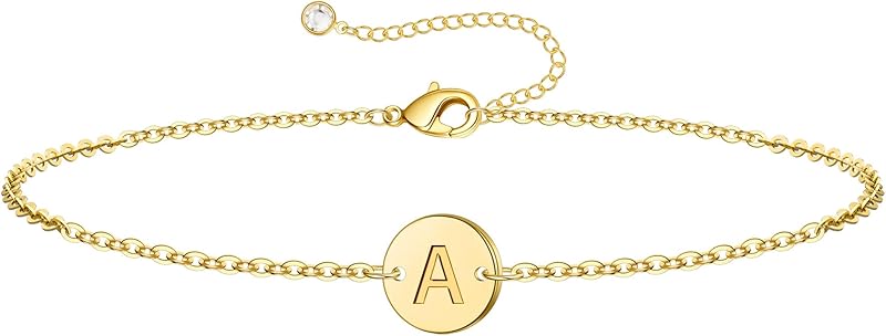 Ursteel Gold Initial Bracelet Women Personalized A-Z Letter Coin Disc