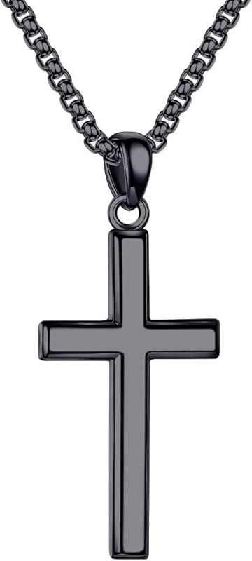 Ursteel S925 Sterling Silver Cross Pendant Men Diamond-Cut Chain